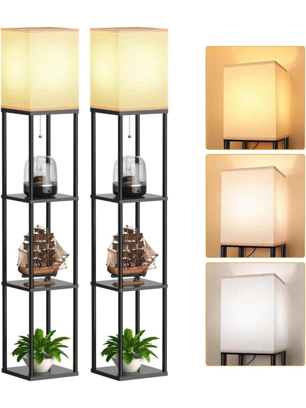 Stylish Floor Lamp with Shelves - 2 Pack, LED Bulb, Corner Display & Organizer